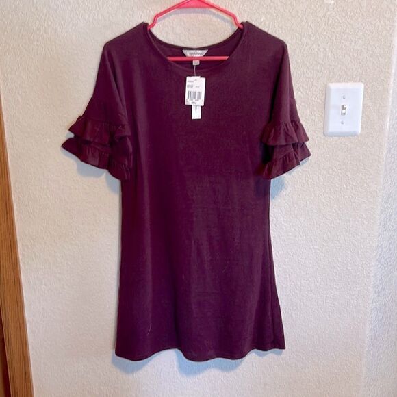 NWT- Speechless- Plum Purple Mini Sweater Dress w/ Ruffle Sleeves, Size S - Picture 1 of 5